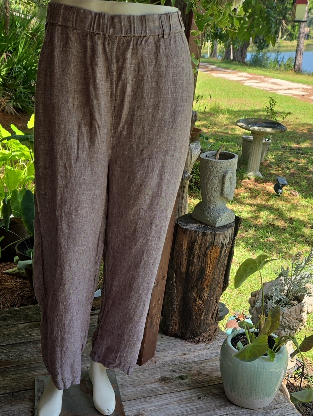 Quince 100% Linen Taupe Elastic Waist Wide Leg Pant Size Extra Large